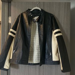 Vintage Wilsons Leather M JULIAN Motorcycle biker Jacket Racer Striped Sz Large.